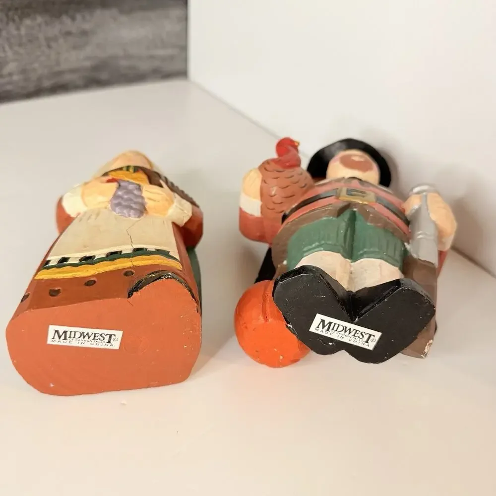 Vintage Midwest Cannon Falls Thanksgiving Pilgrim Couple Figurine Set 7 inch